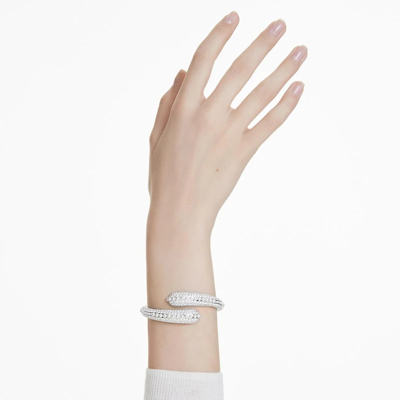 Sublima cuff, Crystal pearl, Round cut, White, Rhodium plated by SWAROVSKI