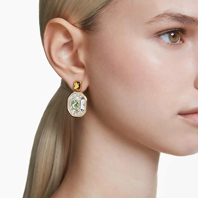 Chroma drop earrings, Asymmetrical design, Octagon cut, Multicoloured, Gold-tone plated by SWAROVSKI