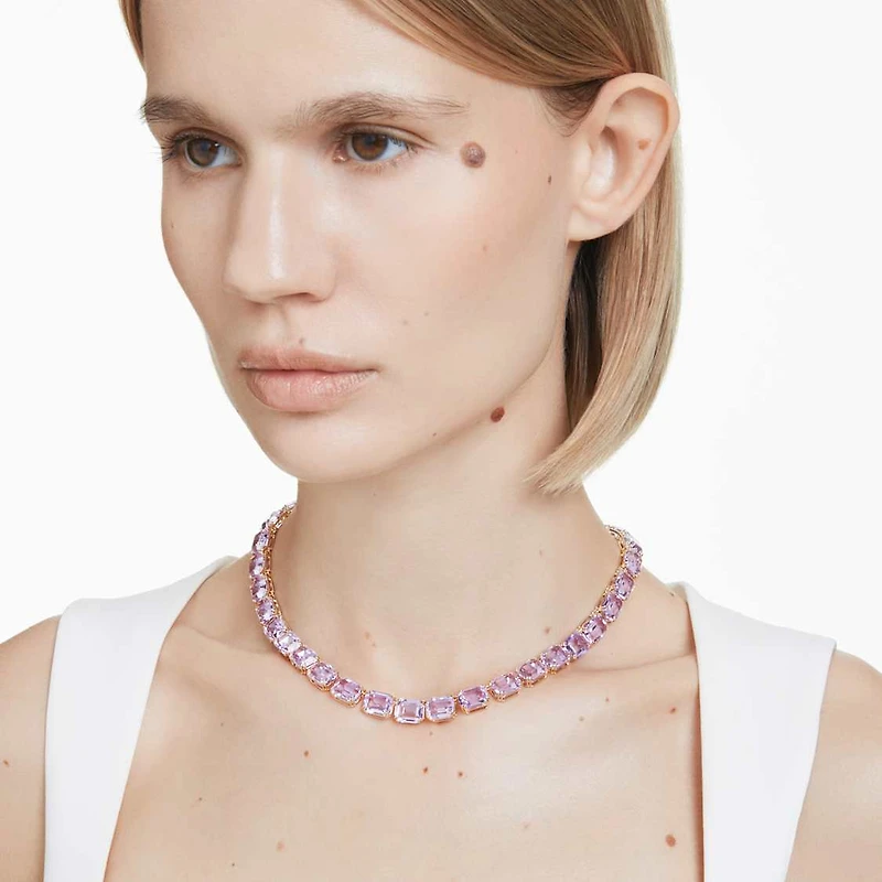 Millenia necklace, Octagon cut, Purple, Gold-tone plated by SWAROVSKI