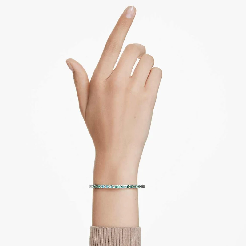 Matrix bangle, Baguette cut, Octagon shape, Green, Rhodium plated by SWAROVSKI