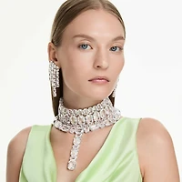 Millenia clip earrings, Octagon cut, Chandelier, White, Rhodium plated by SWAROVSKI