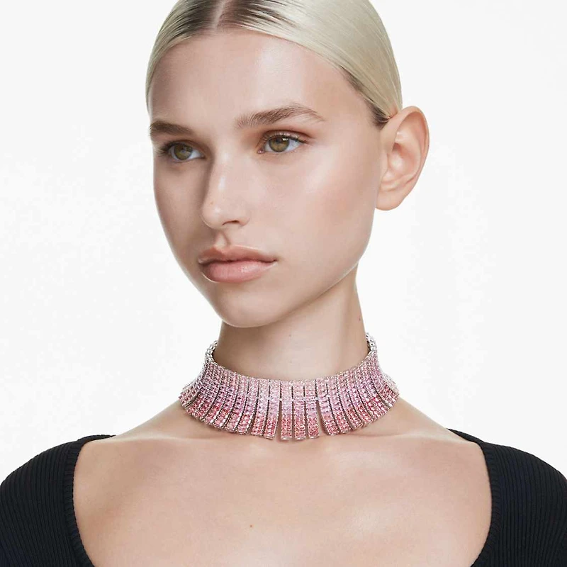 Matrix choker, Baguette cut, Pink, Rhodium plated by SWAROVSKI