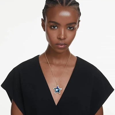 Idyllia SCS pendant, Starfish, Blue, Gold-tone plated by SWAROVSKI