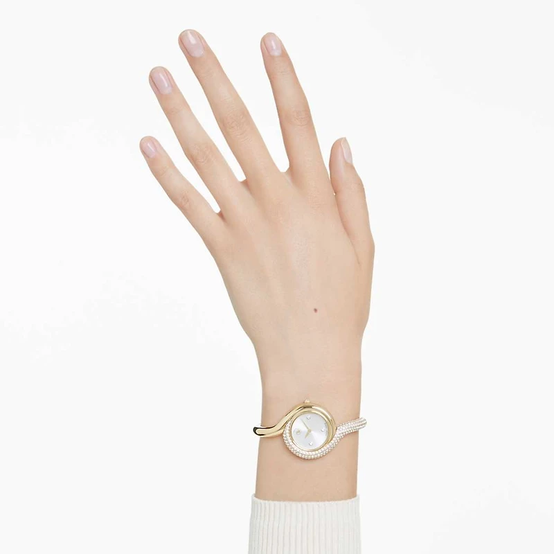 Dextera asymmetric watch, Swiss Made, Metal bracelet, Gold tone, Gold-tone finish by SWAROVSKI