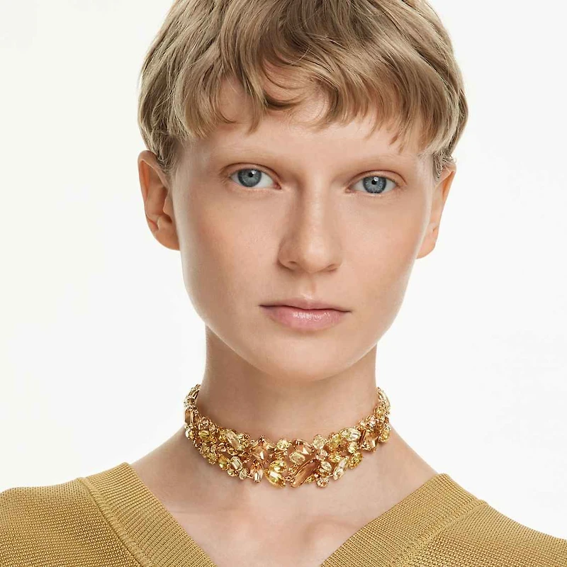 Gema choker, Mixed cuts, Yellow, Gold-tone plated by SWAROVSKI