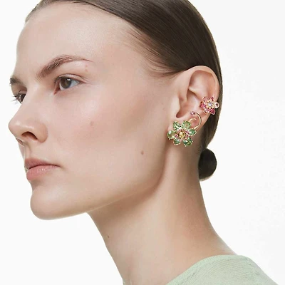Idyllia ear cuff, Set (3), Asymmetrical design, Mixed cuts, Flower, Multicolored, Gold-tone plated by SWAROVSKI