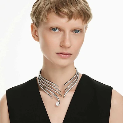 The Vienna Collection choker, Feather, White, Ruthenium plated by SWAROVSKI