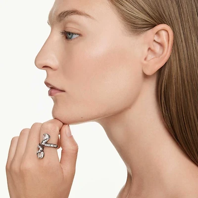 The Vienna Collection open ring, Feather, White, Ruthenium plated by SWAROVSKI