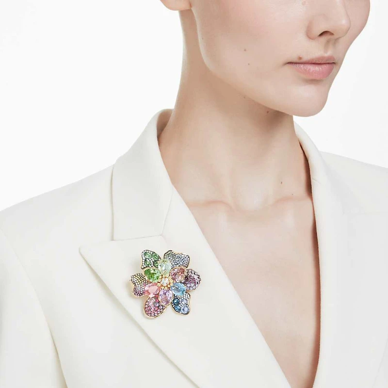 Idyllia pendant and brooch, Mixed cuts, Pavé, Flower, Multicolored, Gold-tone plated by SWAROVSKI