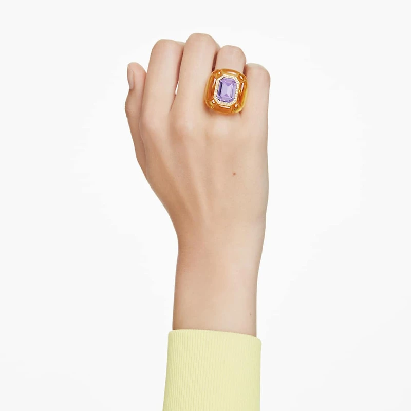 Dulcis cocktail ring, Cushion cut, Pavé, Yellow by SWAROVSKI