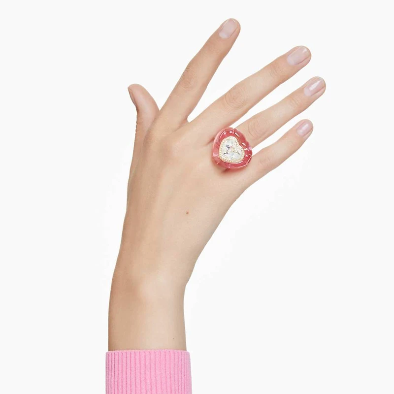 Dulcis cocktail ring, Heart cut, Pavé, Heart, Pink by SWAROVSKI
