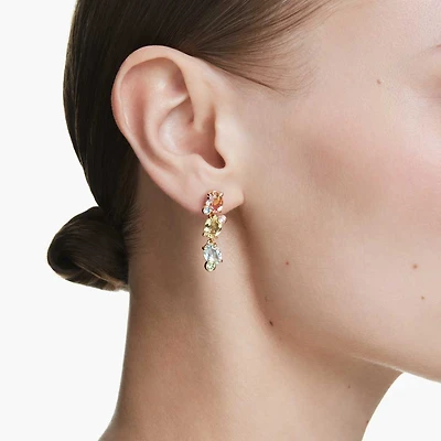 Gema drop earrings, Asymmetrical design, Mixed cuts, Multicolored, Gold-tone plated by SWAROVSKI