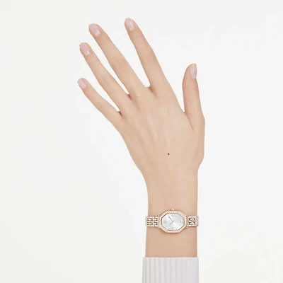 Dextera octagon watch, Swiss Made, Metal bracelet, Gold tone, Rose gold-tone finish by SWAROVSKI