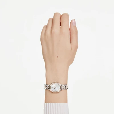 Dextera octagon watch, Swiss Made, Metal bracelet, Silver Tone, Rose gold-tone finish by SWAROVSKI