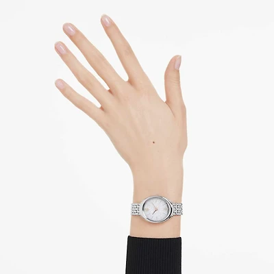 Imber oval watch, Swiss Made, Metal bracelet, Silver Tone, Stainless steel by SWAROVSKI