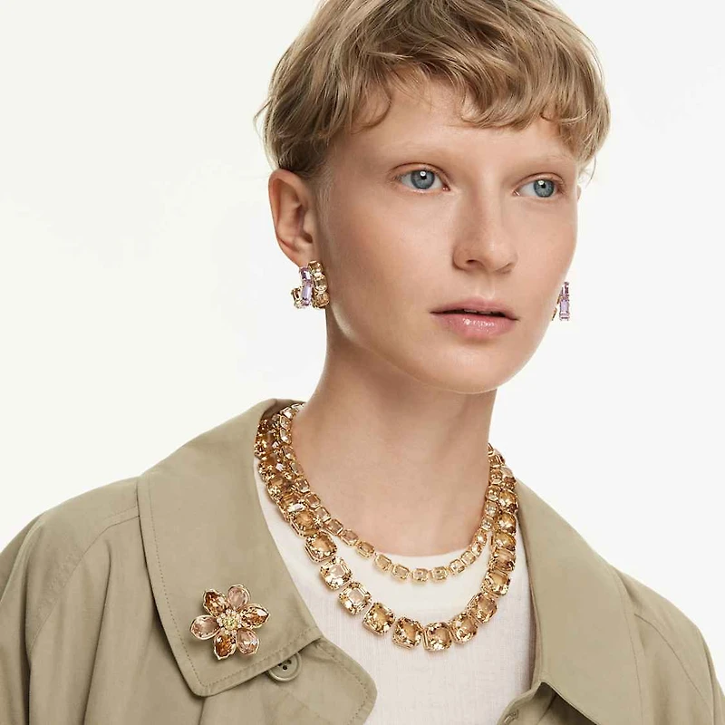 Millenia necklace, Octagon cut, Caramel, Gold-tone plated by SWAROVSKI