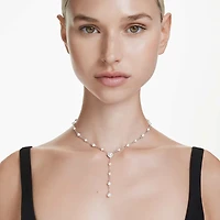 Ariana Grande x Swarovski Y necklace, Mixed cuts, Crystal pearl, Heart, White, Rhodium plated by SWAROVSKI