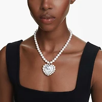 Ariana Grande x Swarovski necklace, Crystal pearl, Heart cut, Heart, White, Rhodium plated by SWAROVSKI