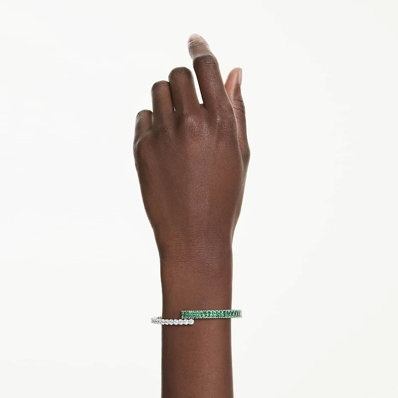 Matrix bangle, Mixed cuts, Green, Rhodium plated by SWAROVSKI