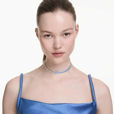 Matrix choker, Mixed cuts, Blue, Rhodium plated by SWAROVSKI