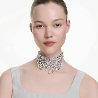 Constella choker, Crystal pearl, Round cut, White, Rhodium plated by SWAROVSKI