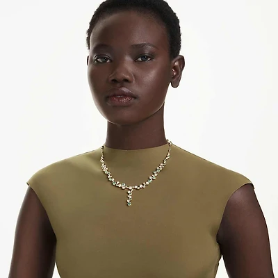 Constella Y necklace, Mixed cuts, Green, Gold-tone plated by SWAROVSKI