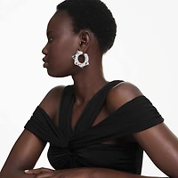 Sublima hoop earrings, Spike, White, Rhodium plated by SWAROVSKI