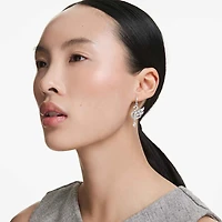 Swan earrings, Swan, White, Rhodium plated by SWAROVSKI