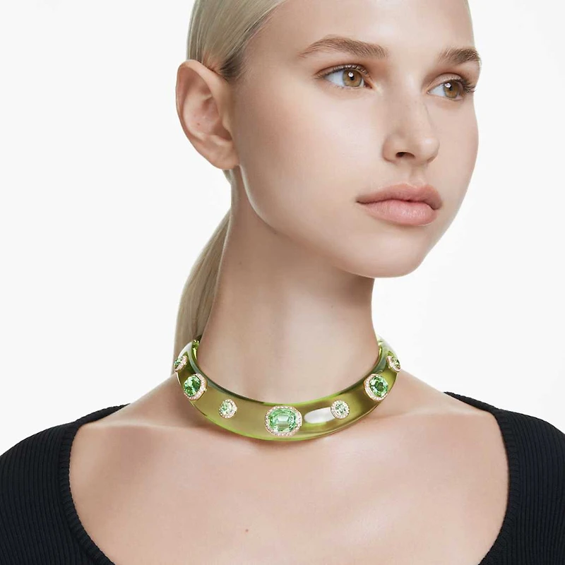 Dulcis choker, Mixed cuts, Green, Gold-tone plated by SWAROVSKI