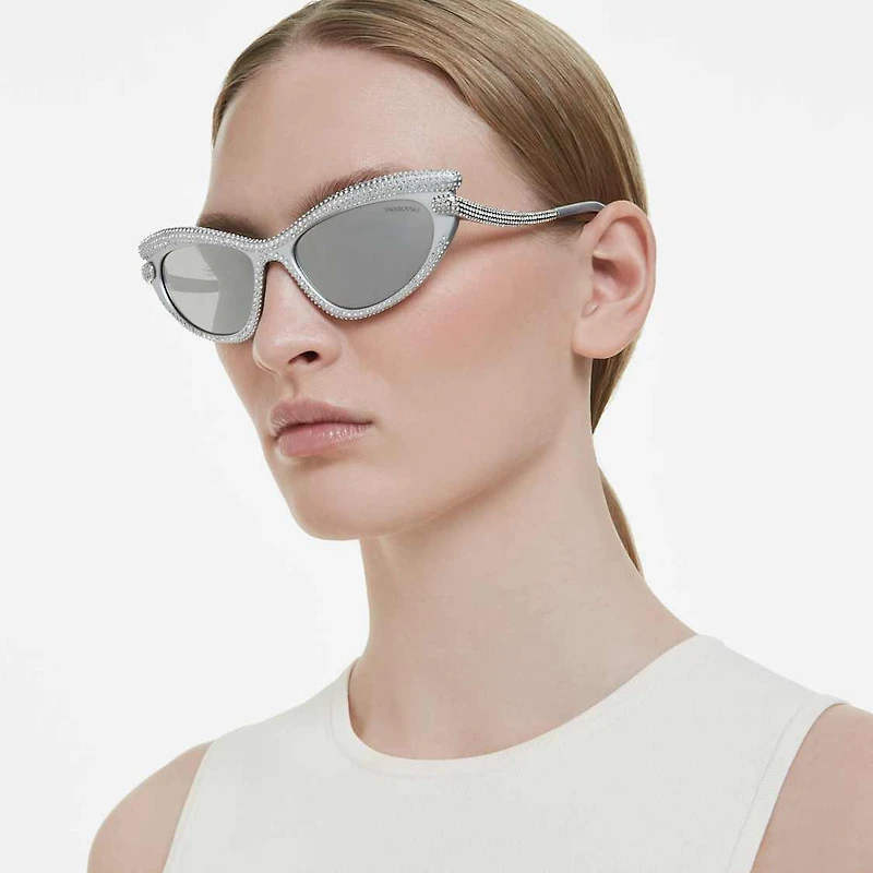 Sunglasses, Cat-Eye shape, Silver Tone by SWAROVSKI