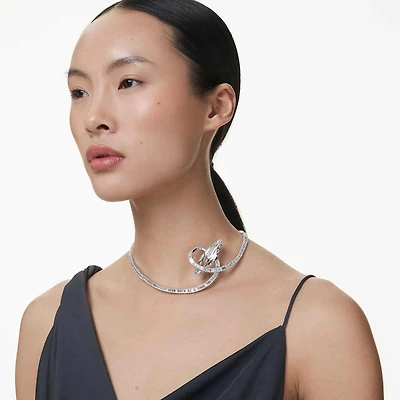 Matrix choker, Baguette cut, White, Rhodium plated by SWAROVSKI