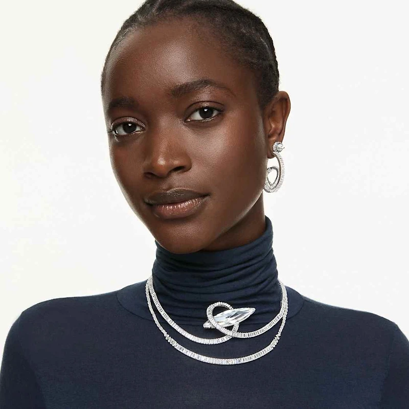 Matrix choker, Baguette cut, White, Rhodium plated by SWAROVSKI