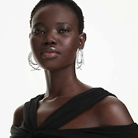 Matrix hoop earrings, Mixed cuts, White, Rhodium plated by SWAROVSKI