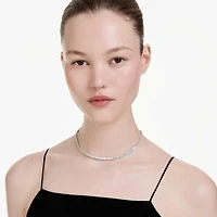 Matrix necklace, Baguette cut, White, Rhodium plated by SWAROVSKI