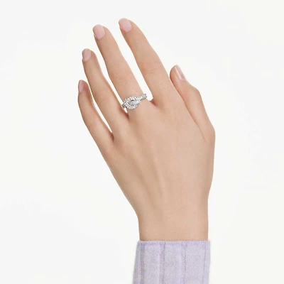 Matrix ring, Baguette cut, Knot, White, Rhodium plated by SWAROVSKI