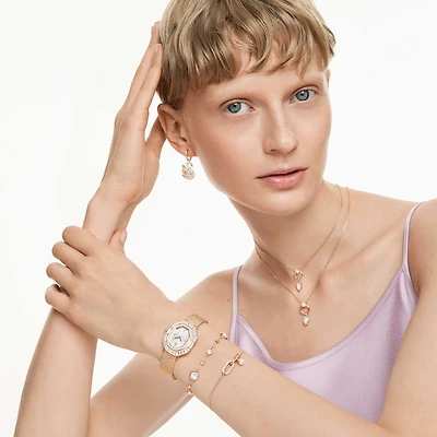 Constella bracelet, Crystal pearl, Round cut, White, Rose gold-tone plated by SWAROVSKI