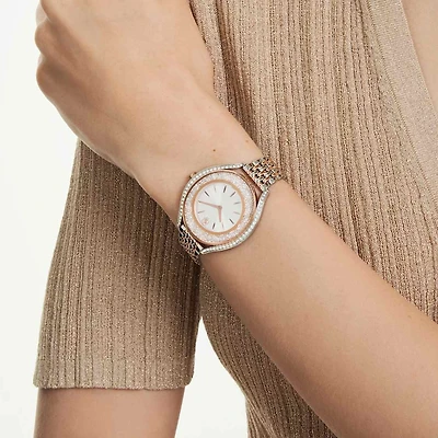 Crystalline aura watch, Swiss Made, Metal bracelet, Rose gold tone