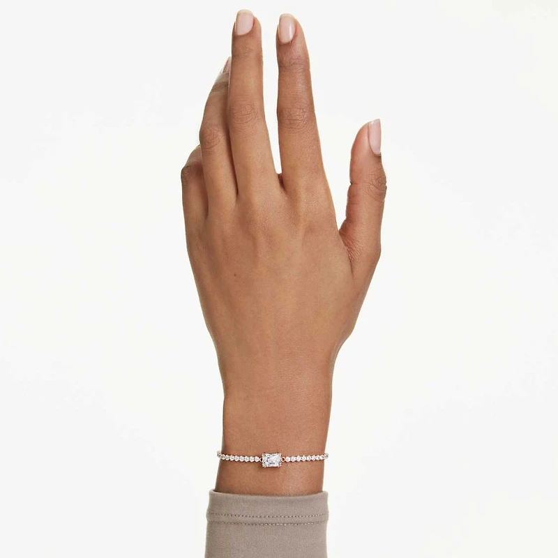 Matrix Tennis bracelet, Mixed cuts, White, Rose gold-tone plated by SWAROVSKI