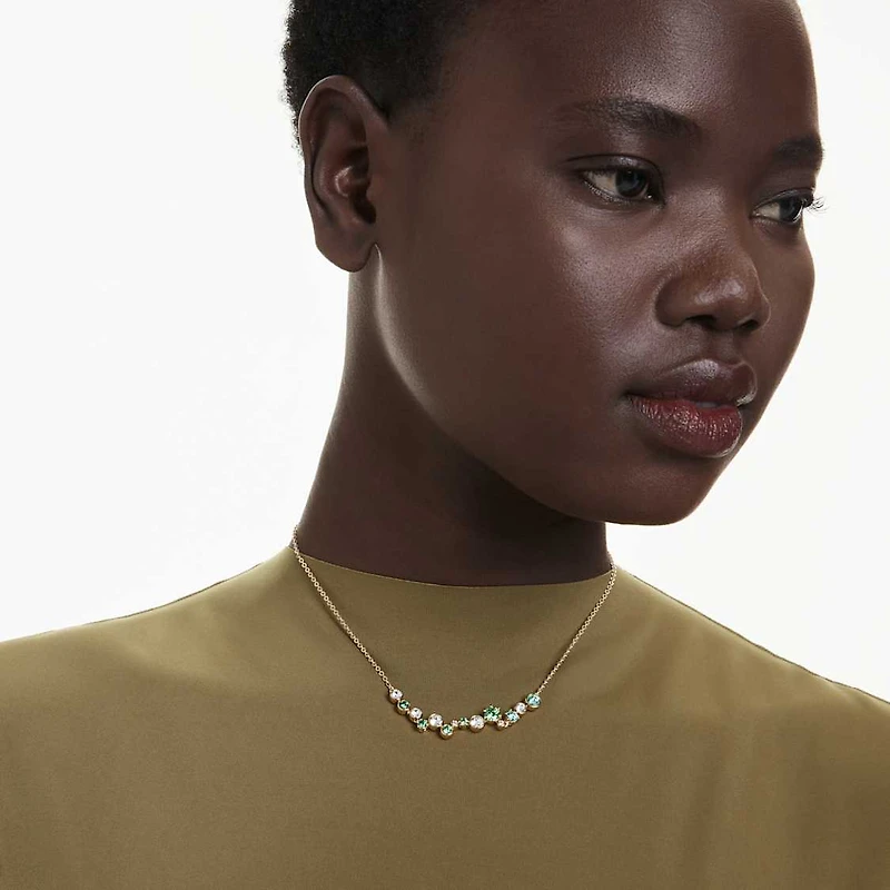 Constella necklace, Mixed cuts, Green, Gold-tone plated by SWAROVSKI