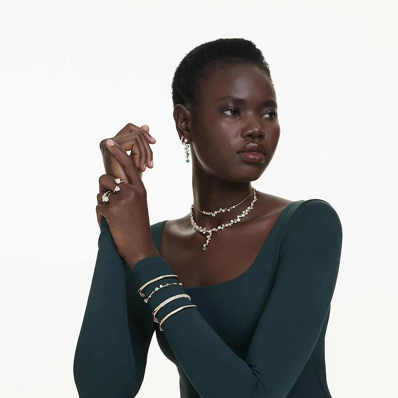 Constella necklace, Mixed cuts, Green, Gold-tone plated by SWAROVSKI