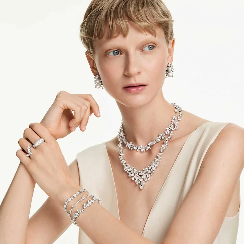 Constella necklace, Mixed cuts, Clasp, White, Rhodium plated by SWAROVSKI