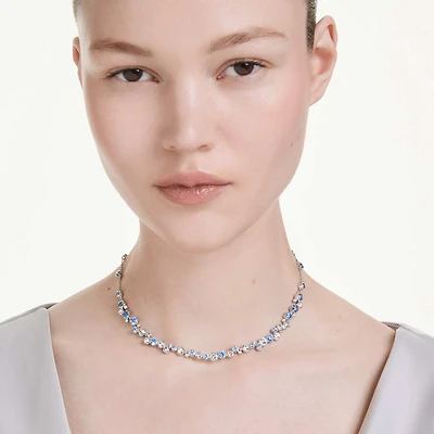 Constella necklace, Mixed cuts, Blue, Rhodium plated by SWAROVSKI