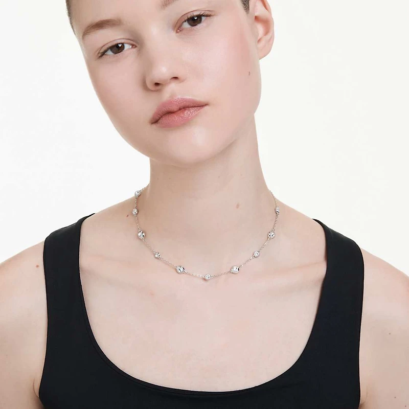 Una Angelic necklace, Round cut, Double sided motifs, White, Rhodium plated by SWAROVSKI