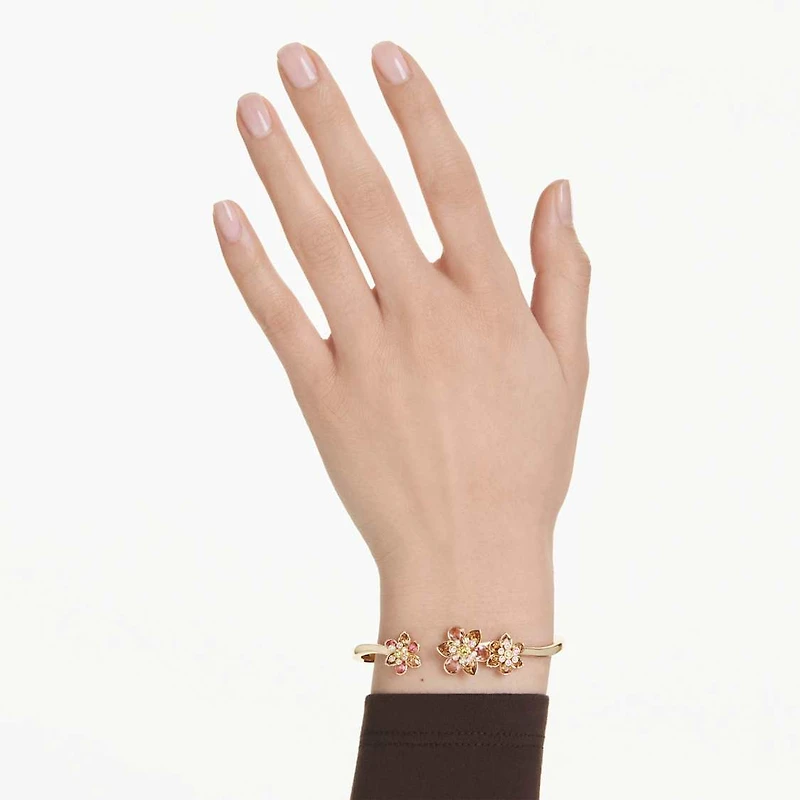 Idyllia bangle, Mixed cuts, Flower, Multicolored, Gold-tone plated by SWAROVSKI