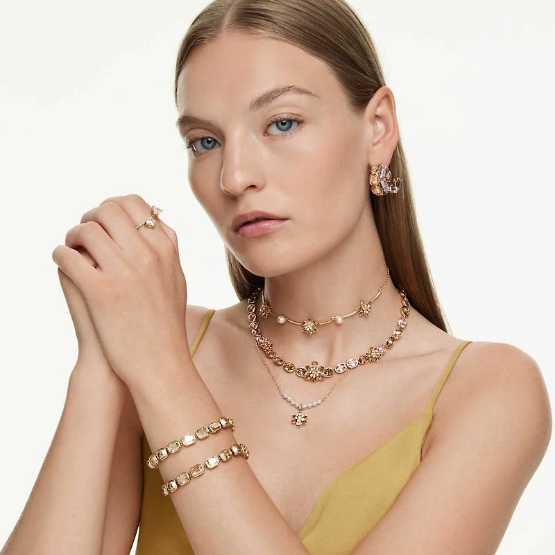 Idyllia necklace, Crystal pearl, Mixed cuts, Flower, Multicoloured, Gold-tone plated by SWAROVSKI