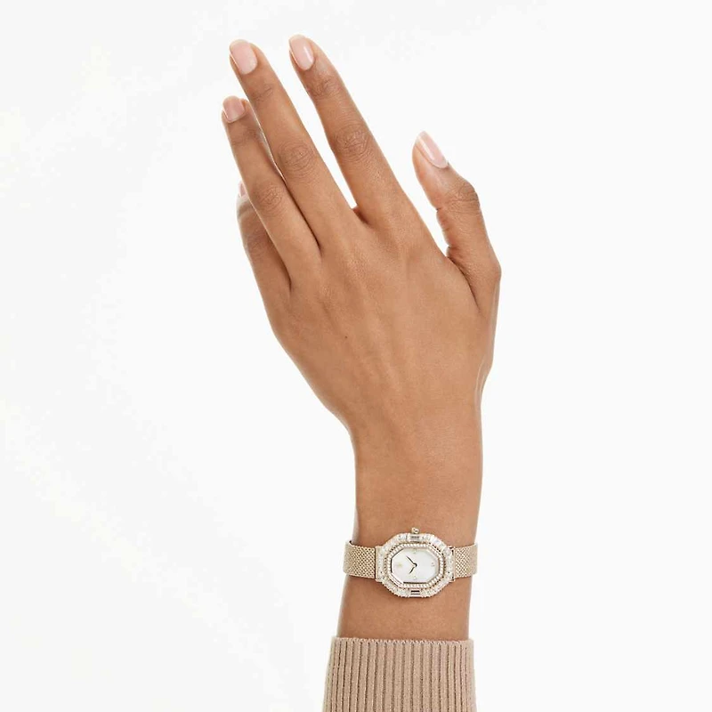 Matrix octagon watch, Metal bracelet, gold tone