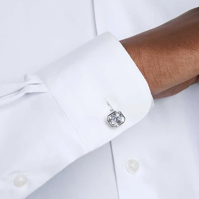Millenia cufflinks, Octagon cut, White, Rhodium plated by SWAROVSKI