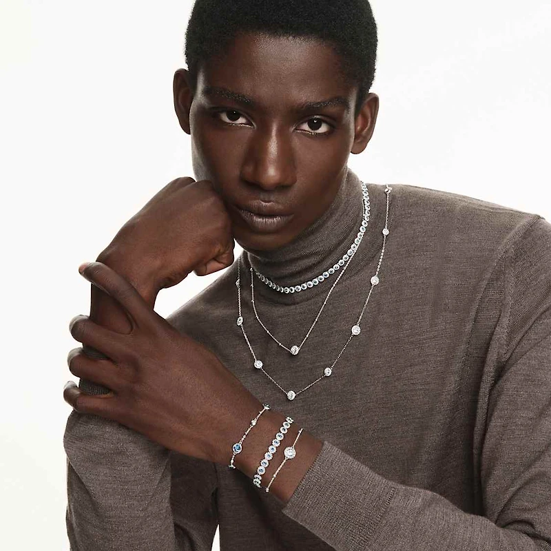 Una Angelic necklace, Round cut, Blue, Rhodium plated by SWAROVSKI