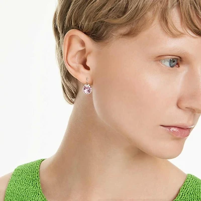 Bella V drop earrings, Round cut, Pink, Rhodium plated by SWAROVSKI
