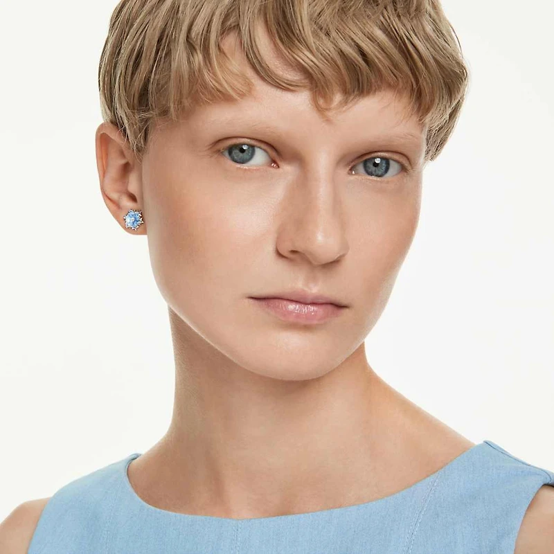 Magic stud earrings, Snowflake, Blue, Rhodium plated by SWAROVSKI